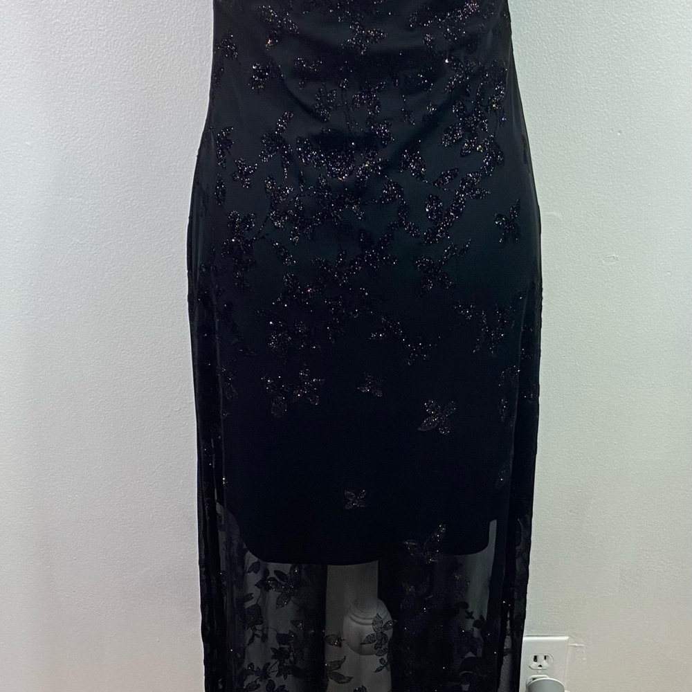 Vintage Slip Dress Mesh Overlay Sparkly Y2K Whimsigoth Long Strappy M 8Tall Vamp - Picture 14 of 15